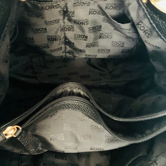 Michael Kors Black Leather Purse with Gold Initials - Picture 7 of 8